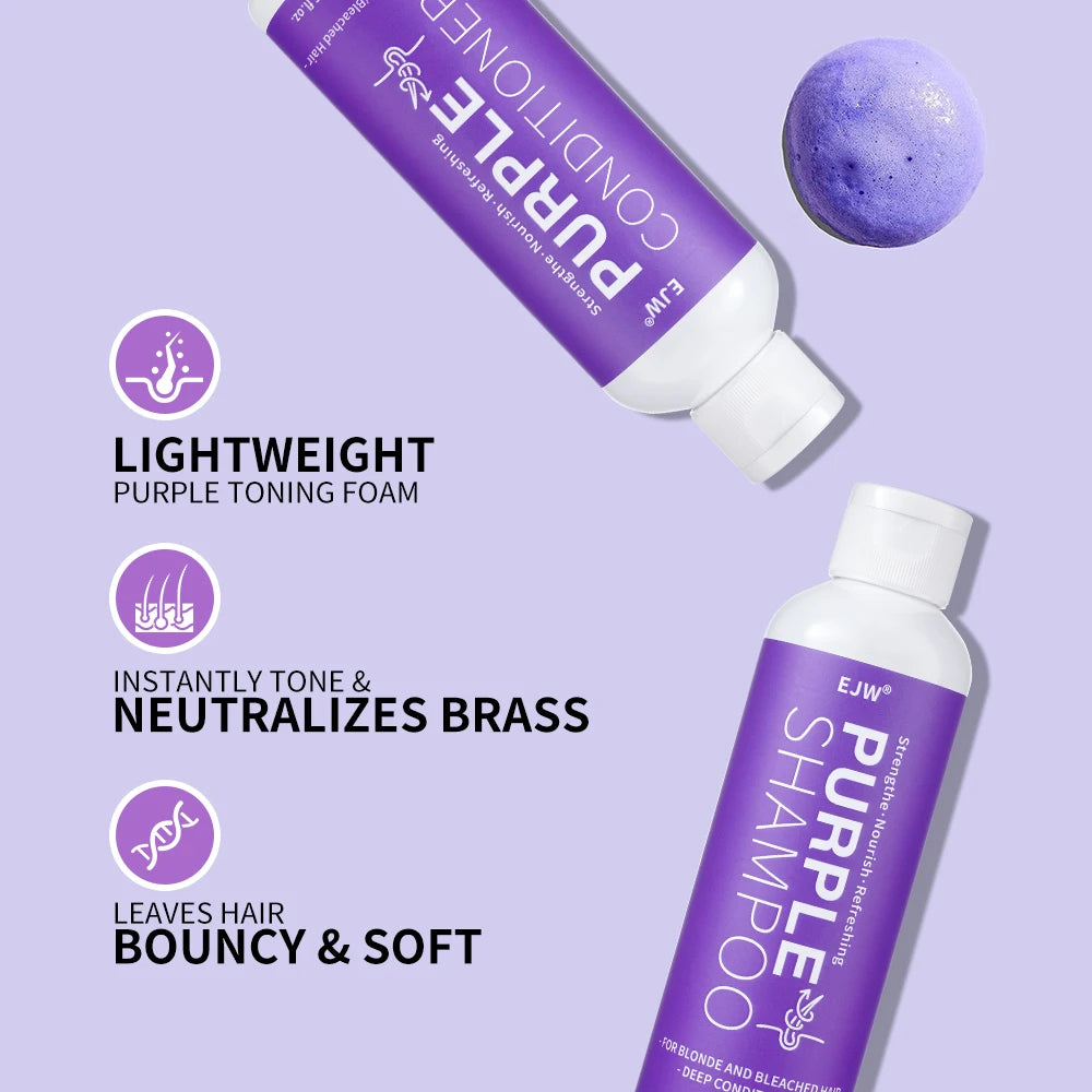 Purple Shampoo and Conditioner Set for Blonde, Gray - Color Treated Hair - Infused with Cocos Nucifera Oil for Curly and Damaged
