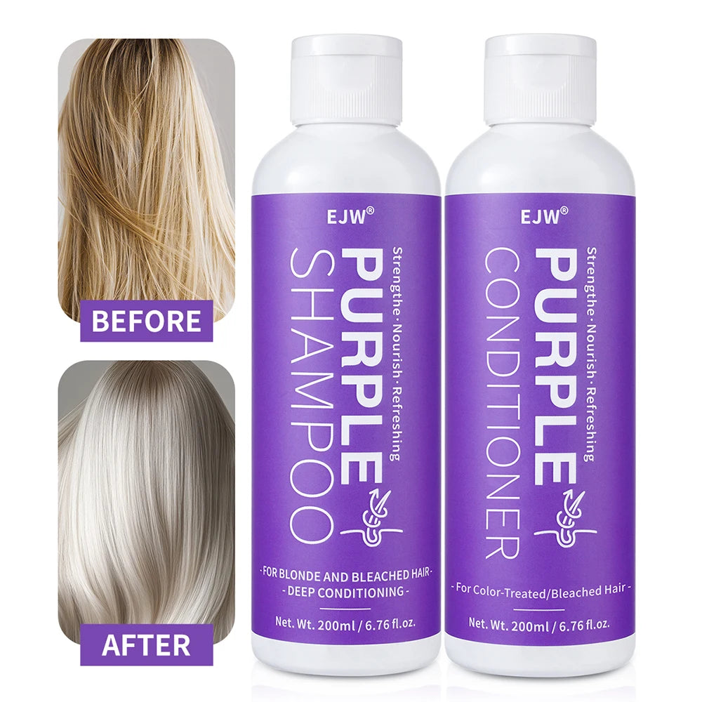 Purple Shampoo and Conditioner Set for Blonde, Gray - Color Treated Hair - Infused with Cocos Nucifera Oil for Curly and Damaged