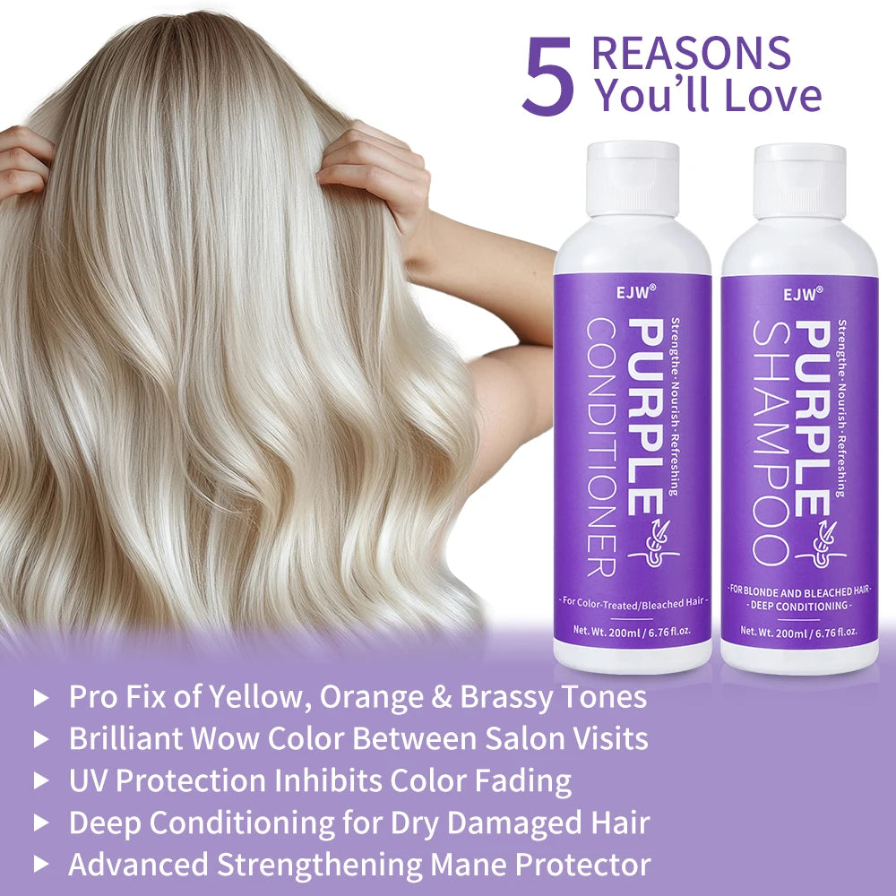 Purple Shampoo and Conditioner Set for Blonde, Gray - Color Treated Hair - Infused with Cocos Nucifera Oil for Curly and Damaged