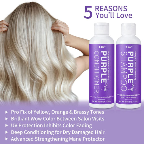 Purple Shampoo and Conditioner Set for Blonde, Gray - Color Treated Hair - Infused with Cocos Nucifera Oil for Curly and Damaged